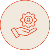 Hand holding gear with user icon