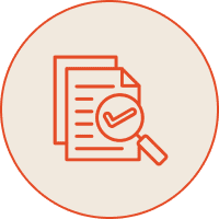 Documents with magnifying glass and checkmark