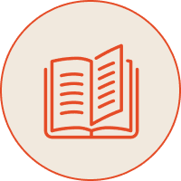 Open book icon in orange circle
