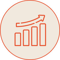 Rising bar chart with upward arrow