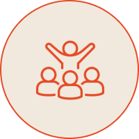 Group of people with raised-arms leader icon