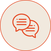 Two orange chat bubbles on beige circle
