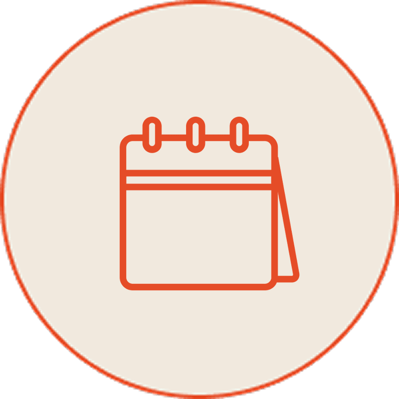 Orange desk calendar icon on beige background