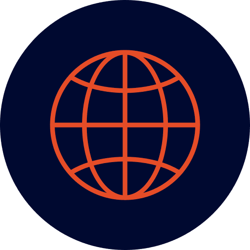 Orange globe icon on navy background