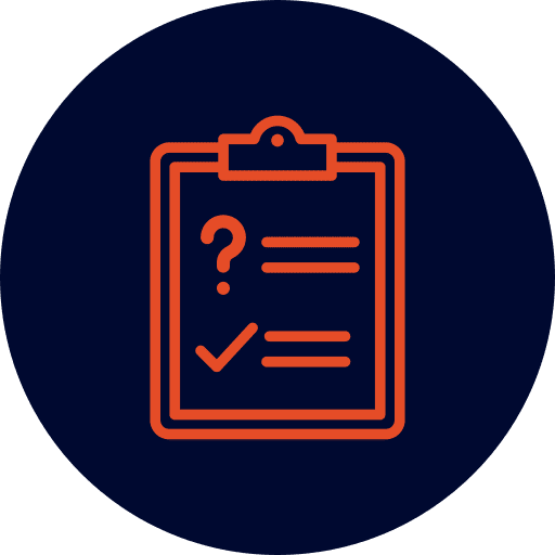 Orange clipboard with question and checkmark